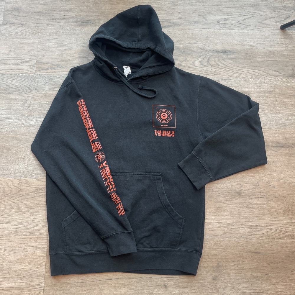 Poisonous Vibration Hoodie Y2K Black Orange Sleeve Print Independent Trading Co